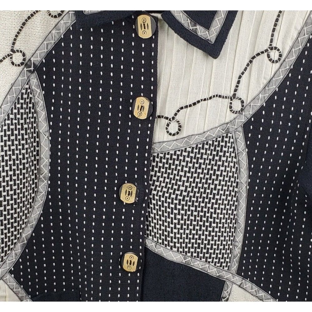Parsley & Sage Womens Blazer Jacket Lining Button Down Black Cream Small Cotton - Picture 4 of 7
